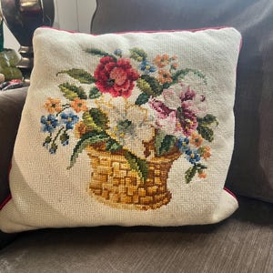 Vintage Floral Needlepoint Throw/Accent Pillow