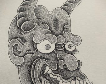 般若 点描画 般若（閉じた姿） - 18x24 - ファインアートプリント - Etsy 日本