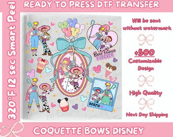 Jessie and Bo Peep Besties DTF, Toy Story Coquette Bow DTF Transfer, Bo Peep and Jessie Disney Vacation Dtf, Disney BFF Sister Trip Dtf.
