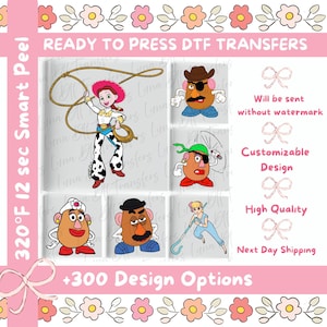 Custom Toy Story Characters DTF, Toy Story Jessie Bo Peep Ready to Press, Mr. and Mrs. Potato Head Dtf Transfers, Disney Family Squad Dtf.