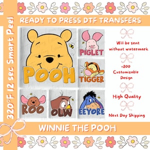 Winnie the Pooh Characters Dtf Transfer, Custom Disney Pooh Dtf, Pooh and Friend Dtf, Disney Winnie the Pooh Matching Dtf Transfer.