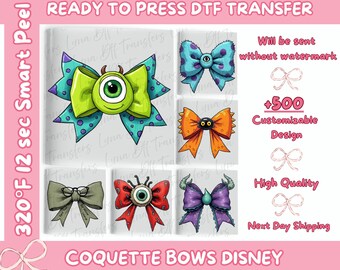 Custom Monster Bows DTF Transfer, Spooky Cute Monster Bows DTF Print, Disney Mike Wazowski Bow Dtf, Personalized Disney Monsters Bow Dtf.