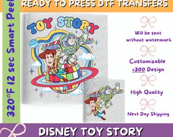 Retro Toy Story in Space DTF Transfer, Disney Toy Story Woody and Buzz Dtf Print, Personalized Toy Story  Ready to Press, Family Trip Dtf.