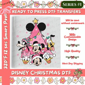 Mickey and Friends Christmas Tree Heat Press, Christmas Pink Tree DTF, Disney Family Matching Christmas Dtf Prints, Disney Holiday Trip Dtf.