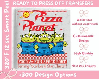 Pizza Planet Dtf Transfer, Toy Story Ready to Press, Custom Toy Story Ready to Press, Toy Story Aliens Heat Transfer, Disneyland DTF Prints.