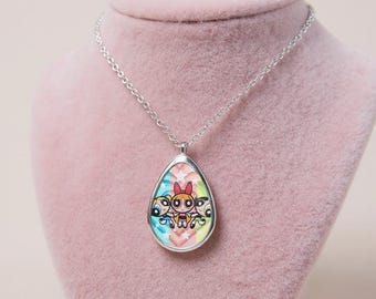 Powerpuff Girls Necklace, Colorful Cartoon Pendant, Trendy Y2K Fashion