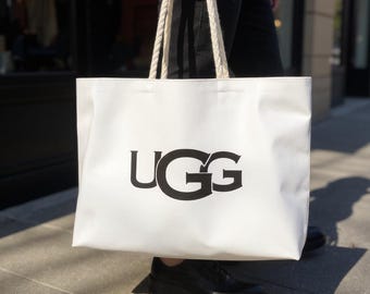 UGG Logo Canvas Tote Bag | Cream Rope Handles Weekender
