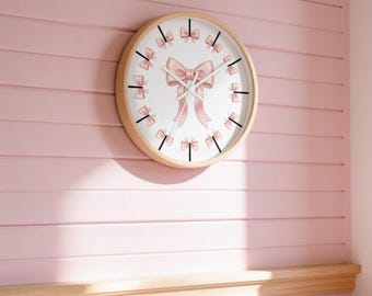 Pink Bow Nursery Clock | Silent Wooden Wall Decor