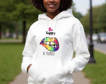 Motivational Women's Hoodie: Colorful Lips Graphic, Plush Pullover