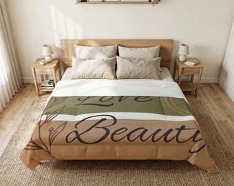 Botanical Stripes Cotton Comforter | Earth Tones, Minimal, bedding, room, accessories, Gift, bedroom, blanket, decorative