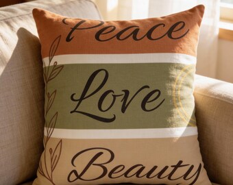Peace Love Beauty Pillow | Double-Sided Poly Canvas Cushion