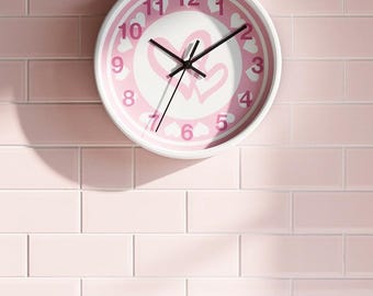Pink Hearts Wall Clock | Silent Quartz Valentine Decor