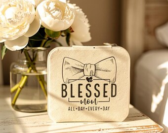 Blessed Mom Travel Jewelry Case | Compact Blush Pink Organizer