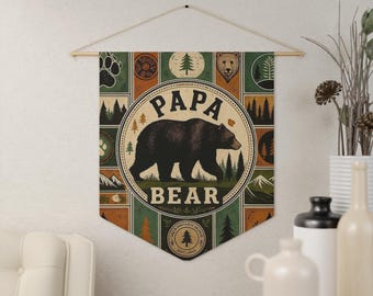 Papa Bear Pennant | Rustic Woodland Bear Wall Banner, Home decor, room, picture,