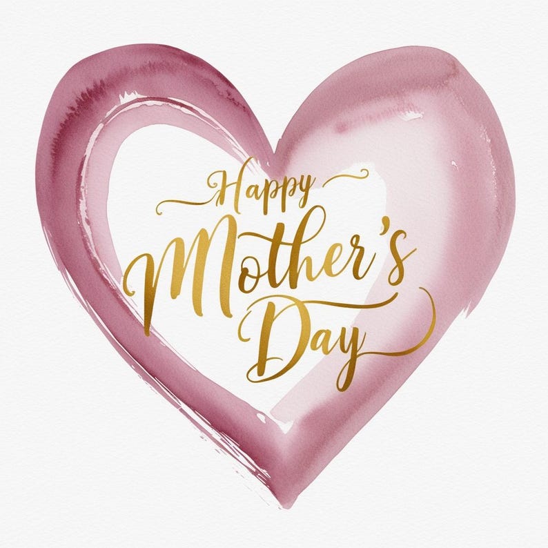 Mauve Watercolor Heart Clipart PNG | Mother's Day Digital Download ...