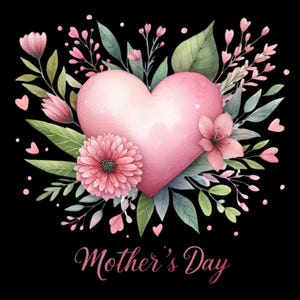 Clipart de coração de amor floral rosa PNG – Download transparente para cartões de dia das mães e dia das mães, presentes, artesanato faça você mesmo, imprimíveis de flores e arte de parede