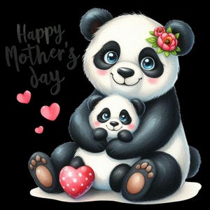 5 Mães Pandas Adoráveis e Adoráveis Comemorando o Dia das Mães – Sublimação PNG Transparente para Cartões, Canecas, Camisetas e Mais