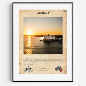 Stampa dell'alba dell'Opera House di Sydney, fotografia australiana, poster da viaggio, decorazione costiera per casa o ufficio
