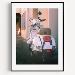 Vespa Piaggio Poster Vintage Scooter Wall Art Italian Street Print Retro Dolce Vita Decor Italy Travel Photo Gift for Scooter Lovers
