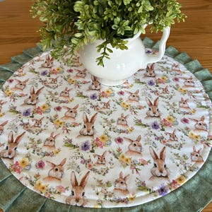 Easter Bunny Table Topper Pleated Handmade Spring Table Decor   Ready to Ship