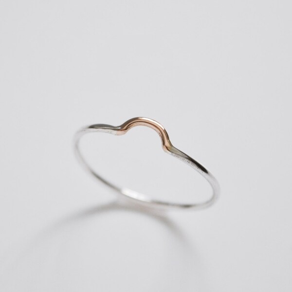 SALE The WAVE ring - 14k rose gold and sterling silver minimal ring