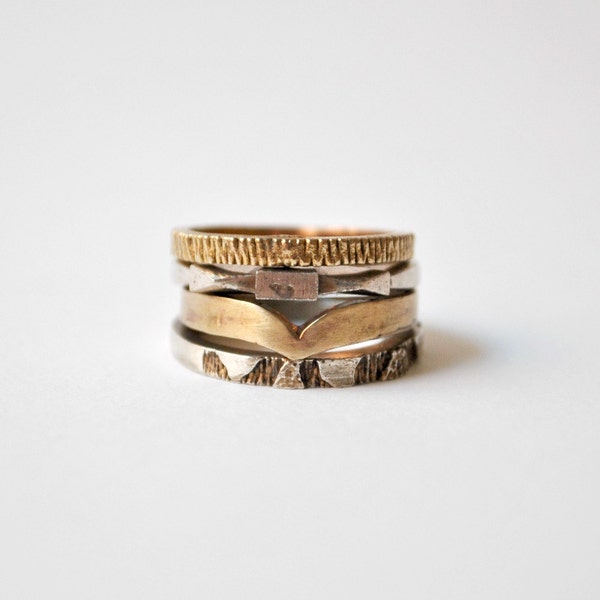 Bronze Stacked Rings Industrial Vintage Textured Set