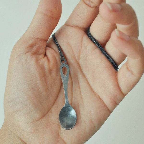 Oxidized Spoon Necklace Sterling Silver - Made to order