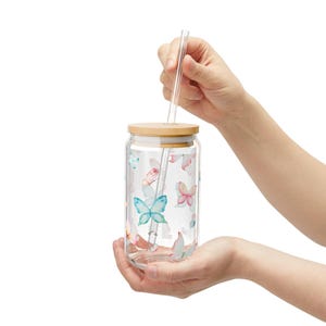 Whimsical Butterfly Sipper Glass, 16oz - Eco-Friendly Straw Cup, Summer Drinkware, Gift for Butterfly Lovers, Garden Party Decor, Kids