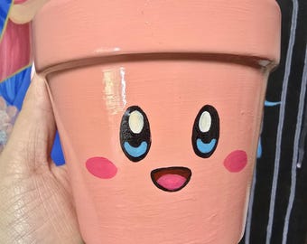 Maceta de terracota Kirby pintada a mano: Regalo para gamers, 10 cm (4 pulgadas)