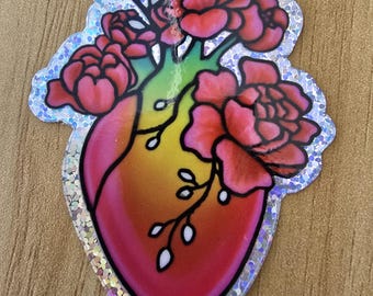 Floral Rainbow Heart Sticker