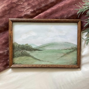 Framed Original Landscape Painting Vintage Wood Framed Hand Painted Watercolor Art Nature Living Room Art Farmhouse Wall Art