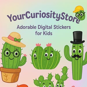 Set de pegatinas de cactus: pegatinas digitales estéticas de plantas para planificadores, manualidades, álbumes de recortes, proyectos de bricolaje y mucho más.
