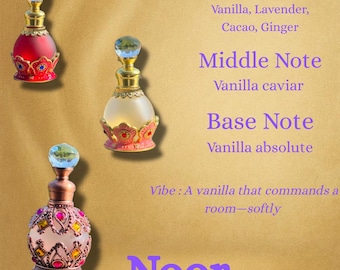 Noor vanilla Perfume Oil | feminine Women’s scent in bottle of your choice  | Luxury Arab Attar | Halal Fragrance | 15 ml dripper bottle