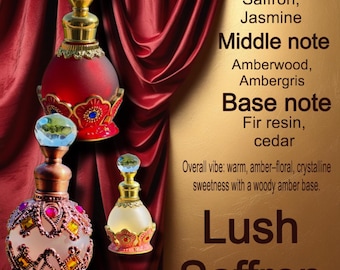 Lush Saffron Perfume Oil | Amber Floral Fragrance | 15ml Arab ornate dripper bottle | unisex  Woody, Jasmine, Amberwood | luxury halal Gift