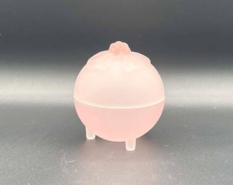 RARE MCM Pink Satin Glass Powder Box | Tiffin Style 3 Footed Vanity Jar | Mid Century Modern Trinket Box | Frosted Glass 5&quot;x4.5&quot;