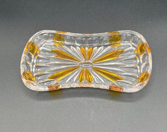 Ernst Buder Glas West Germany Lead Crystal Glass Sunflower Tray, Vintage Abstract Golden Crystal Dish, Replacement Serving Tray