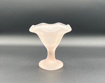 Vintage Fidenza Primavera Pink Frosted Glass Dessert Bowl – Santin Satin Finish – Italian Art Glass – Mid Century - Tiffin Style