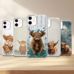 Highland Cow Phone Case Farm Animal Cover for iPhone 16e, 15, 14, 13, 12, Samsung S25, S24 FE, S23, S22, A56, A16, Google Pixel 9, 8, 7