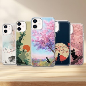 Cute Japanese Cat Phone Case Kitty Cover for iPhone 17, 16, 15, 14, 13, 12, Samsung S25, S24, S23, S22, A56, A16, Google Pixel 10, 9, 8, 7
