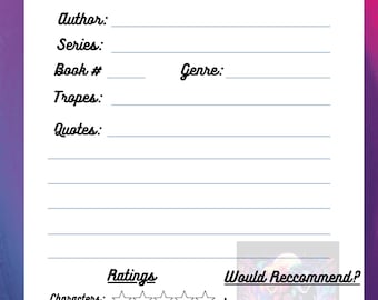 Reading Journal Template | Printable Book Tracker for Romance Fantasy Readers | Digital Reading Log | Book Review & Tropes Diary