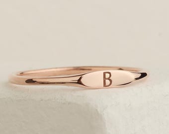 Personalized Initial Signet Ring: Dainty Gold or Sterling Silver Pinky Ring