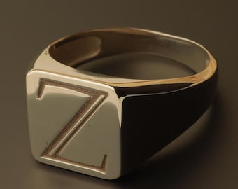 Personalized Gothic Initial Signet Ring: Sterling Silver, Gold Filled