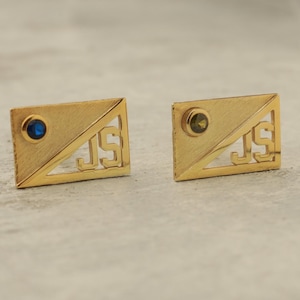 Gemelos personalizados con inicial de piedra de nacimiento, gemelos con letras personalizadas para novio, papá, padrinos de boda, regalo de boda para él, regalo para hombre.