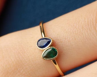 Gold Drop Birthstone Ring: Personalized Family Jewelry, Sterling Silver