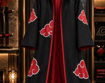 Manteau Akatsuki inspiré de Naruto et d'Itachi Uchiha, unisexe, style anime, pour hommes et femmes, long trench noir et rouge.