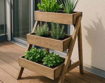 Planos de jardineras elevadas de 3 niveles: Huerto casero para balcón (archivo PDF)