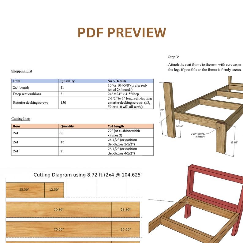DIY Outdoor Sofa Plan | 2x4 Patio Couch Building Guide (digital PDF) - Etsy