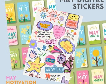 May Monthly Digital Stickers | Spring Planner Kit (PNG, GoodNotes)