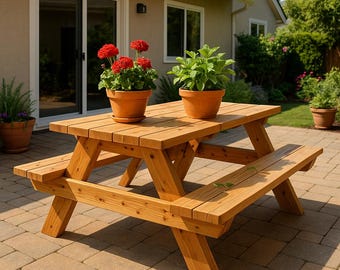 Picnic Table Plan | 5ft Table Bench Plan | DIY Outdoor Table Bench Plan | Garden Table Bench Plans for Patio | Instant Download
