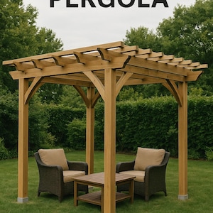 DIY 10x10 Pergola Plan PDF – Outdoor Backyard Wood Pergola Building Plans | Patio Shade Structure Instant Download